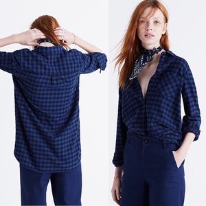 Madewell Flannel Slim Ex-Boyfriend Gingham Blue Black Check Size XS